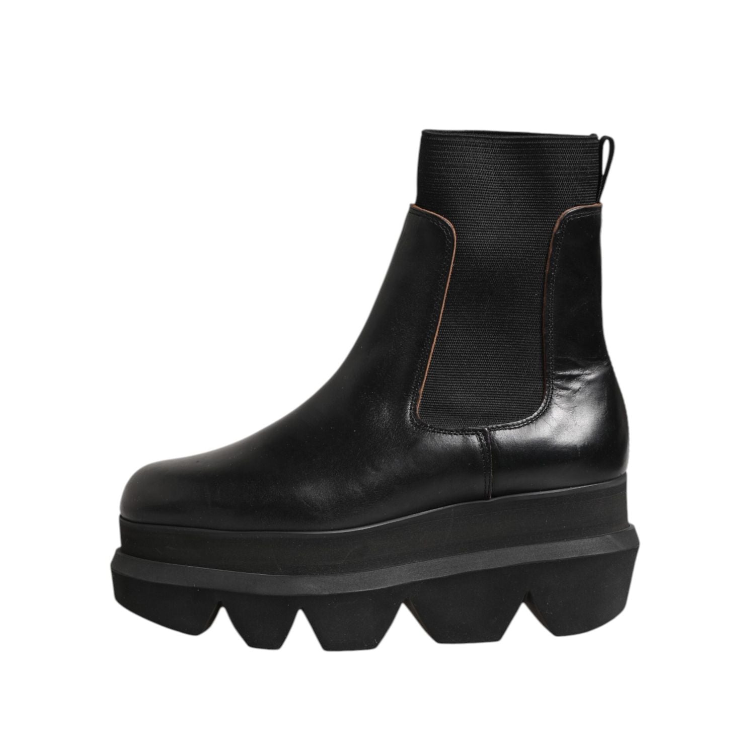 Sacai Black Chelsea Leather Pull On Women Ankle Boots Shoes