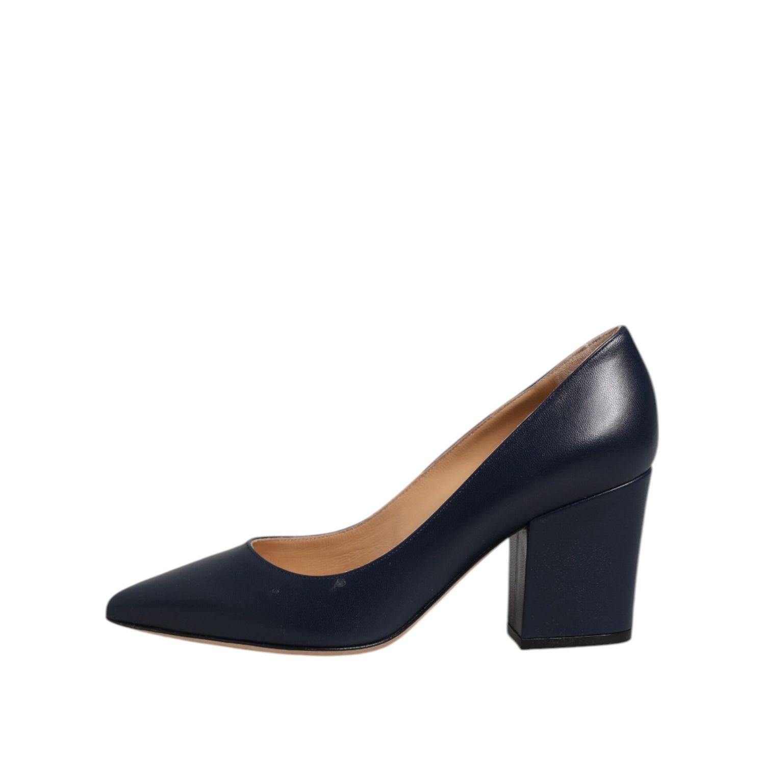 Sergio Rossi Blue Leather Pointed Toe Block Heels Shoes