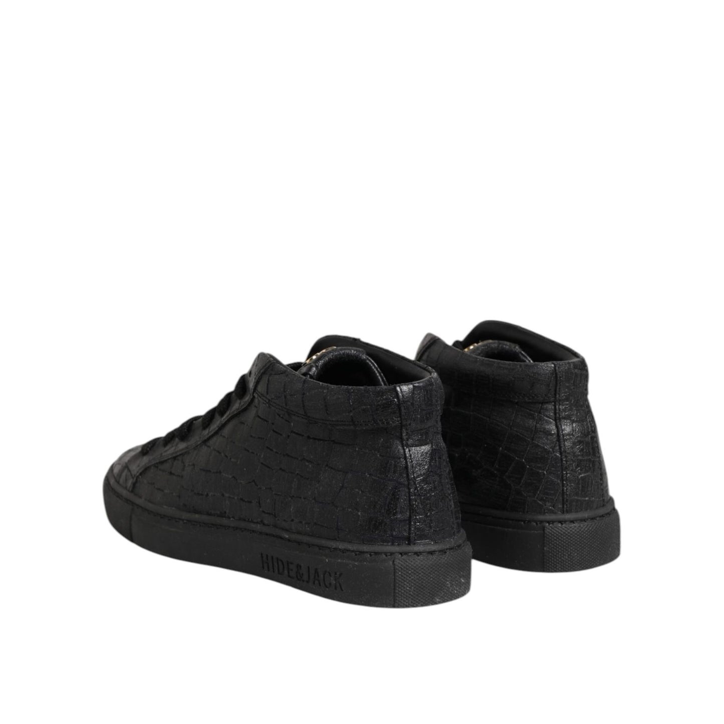 HIDE & JACK Black Leather Lace Up Mid Top Sneakers Shoes