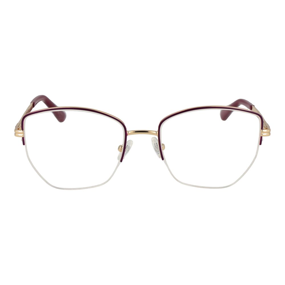Guess Purple Women Glasses Frame with metal half-rim, geometric style, spring hinge, and demo plastic lenses. Size 53-18-140.