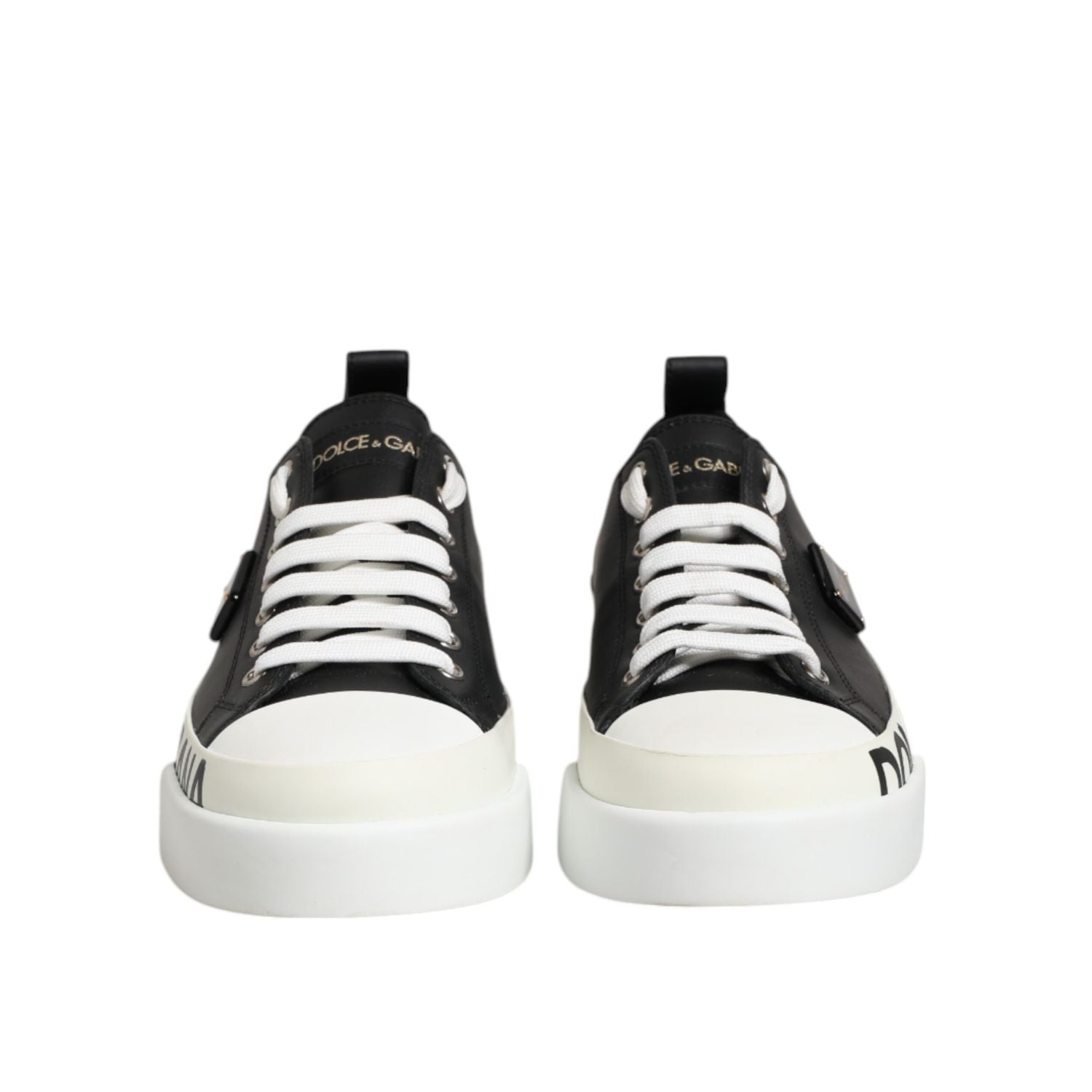 Dolce & Gabbana Black White Leather Low Top Sneakers Shoes