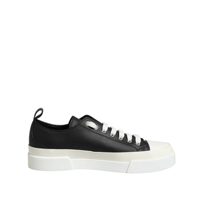 Dolce & Gabbana Black White Leather Low Top Sneakers Shoes