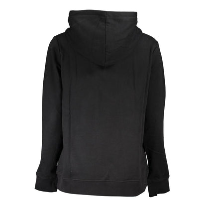 Back view of Vans Black Cotton Women Sweater featuring hood and fleece lining.