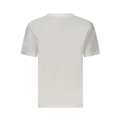 Calvin Klein White Cotton Women T-Shirt with crew neck and short sleeves, showcasing iconic logo print, perfect for modern style.
