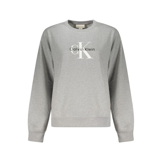 Calvin Klein Gray Cotton Women Sweater, long-sleeved, with embroidered logo, eco-friendly brushed texture, versatile for chic casual wear