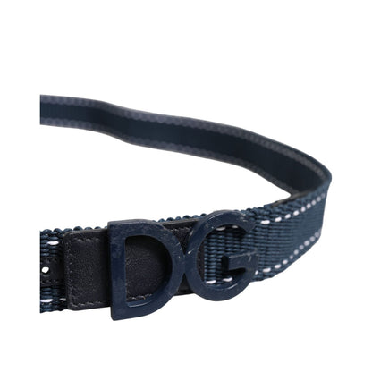 Dolce & Gabbana Blue White Cotton DG Logo Metal Buckle Belt