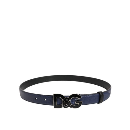 Dolce & Gabbana Blue Leather Classic Metal DG Logo Buckle Belt