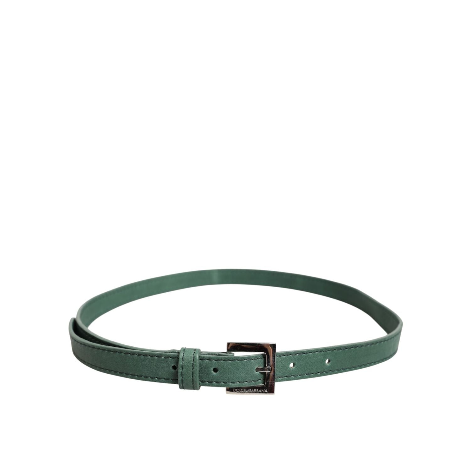Dolce & Gabbana Dark Green Leather Silver Metal Buckle Belt