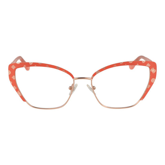 Guess Orange Women Glasses Frame, full-rim, cat eye style, metal frame, demo plastic lenses, spring hinge, size 54-16-145, with branded case.