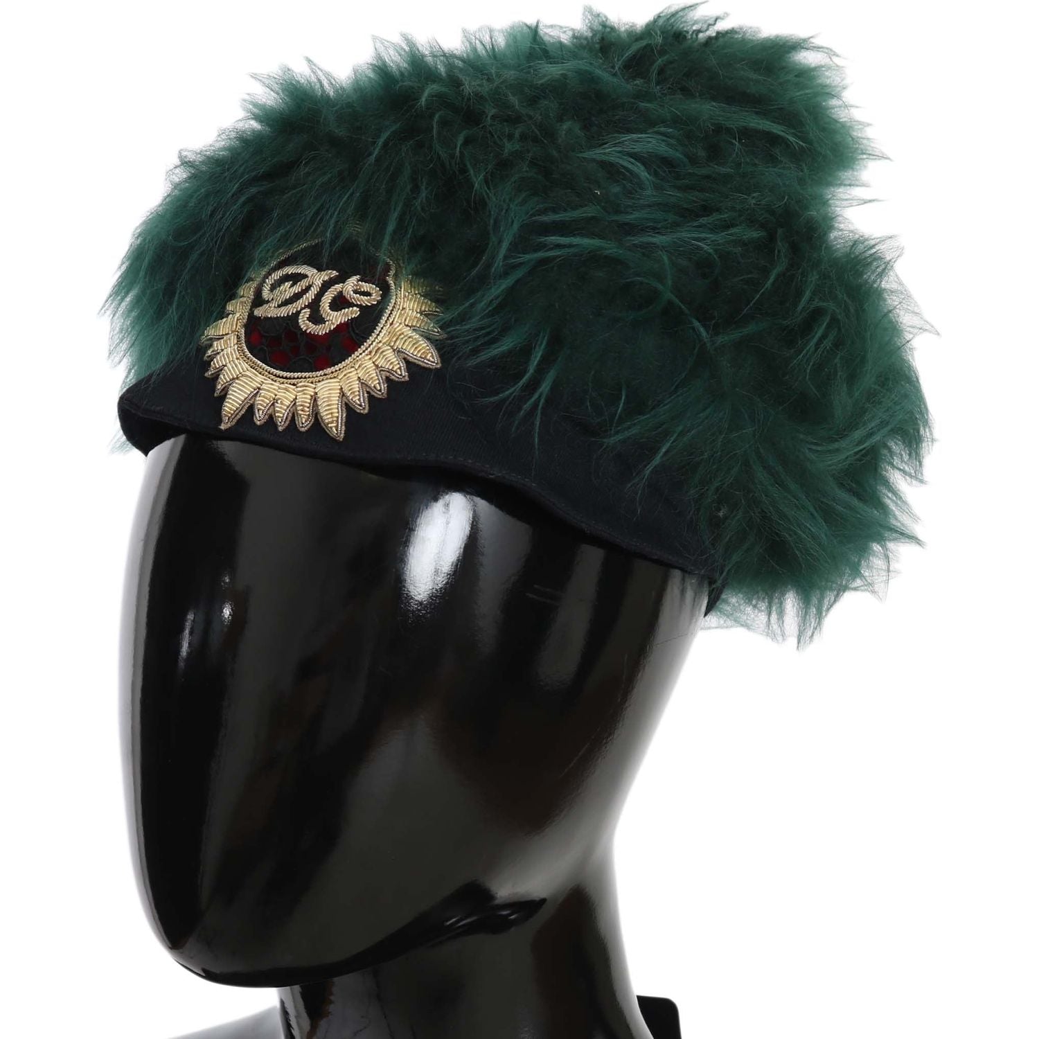 Dolce & Gabbana Green Fur DG Logo Embroidered Cloche Hat