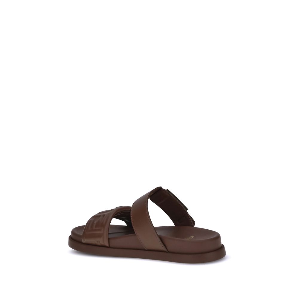 Fendi Brown Calf Leather Bos Taurus Flat Sandals