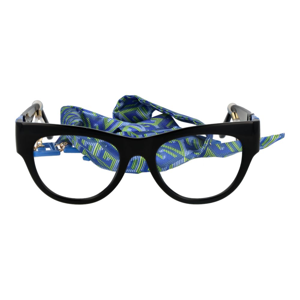 Guess Black Women Glasses Frame with plastic cat eye design and blue eyewear chain, full-rim style, size 50-19-140.