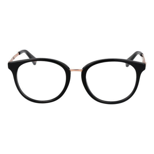 Guess Black Unisex Glasses Frame in acetate, round full-rim design with demo lenses, spring hinge for comfort, and branded case included.