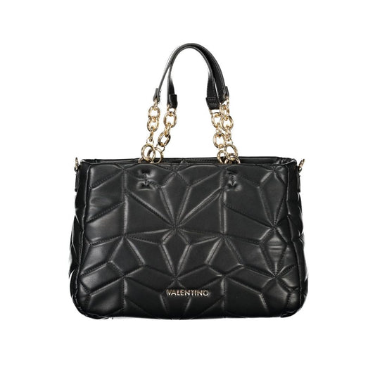 Mario Valentino Black Polyethylene Women Handbag with chain handles and logo detail