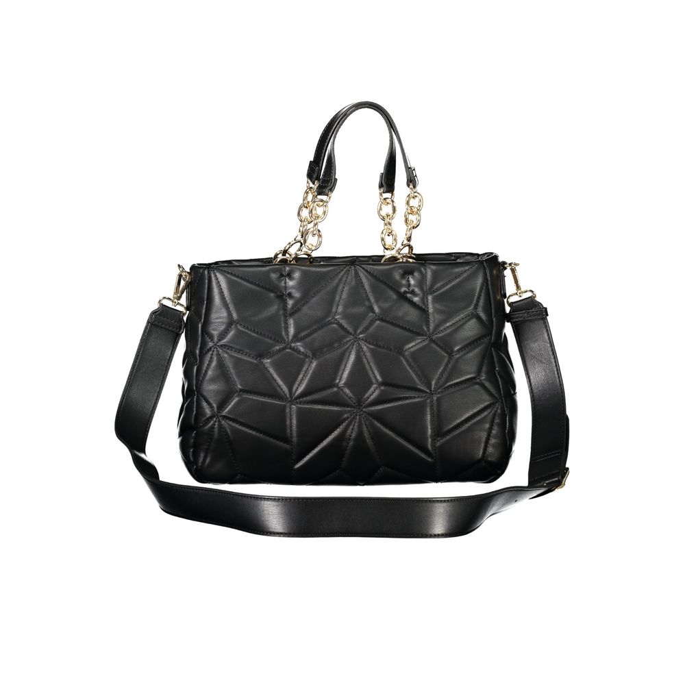 Mario Valentino Black Polyethylene Women Handbag with chain handles and adjustable strap.