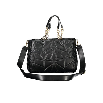 Mario Valentino Black Polyethylene Women Handbag with chain handles and adjustable strap.