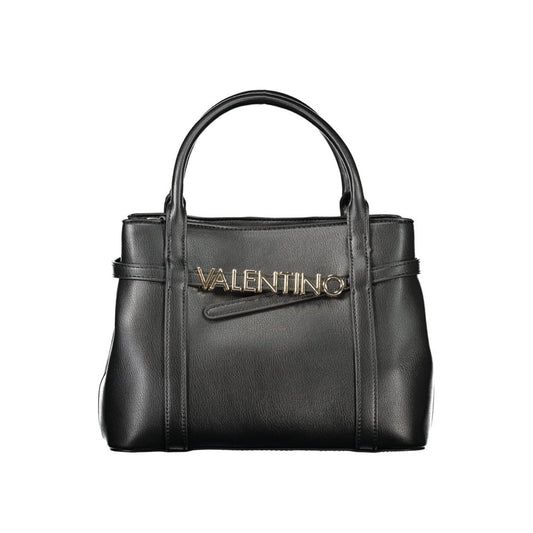 Mario Valentino Black Polyethylene Women Handbag with twin handles and gold logo on front