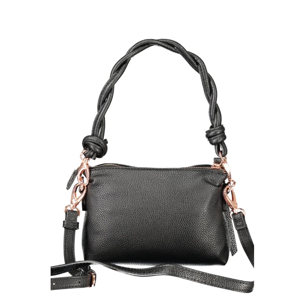 Mario Valentino Black Polyethylene Women Handbag with adjustable strap and zip closure, featuring the signature logo, front view