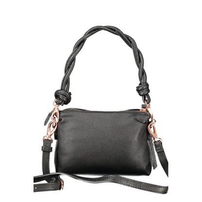 Mario Valentino Black Polyethylene Women Handbag with adjustable strap and zip closure, featuring the signature logo, front view