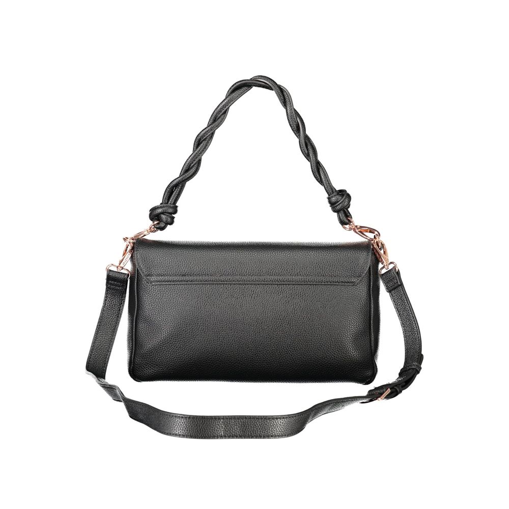 Mario Valentino Black Polyethylene Women Handbag with adjustable strap and braided handle.