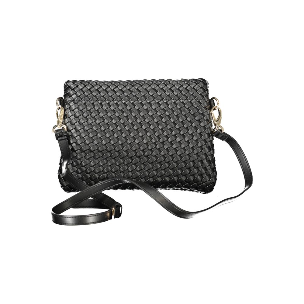 Mario Valentino Black Polyethylene Women Handbag with woven texture and adjustable strap.