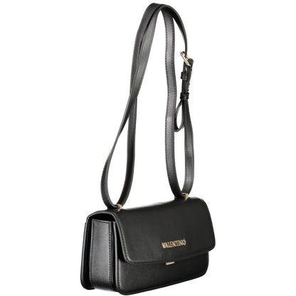 Mario Valentino Black Polyethylene Women Handbag with shoulder strap and gold logo, featuring external and internal pockets.