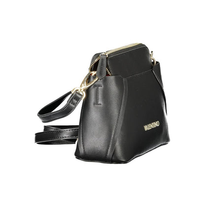 Mario Valentino Black Polyethylene Women Handbag with gold zipper and adjustable strap, perfect for day-to-night style.
