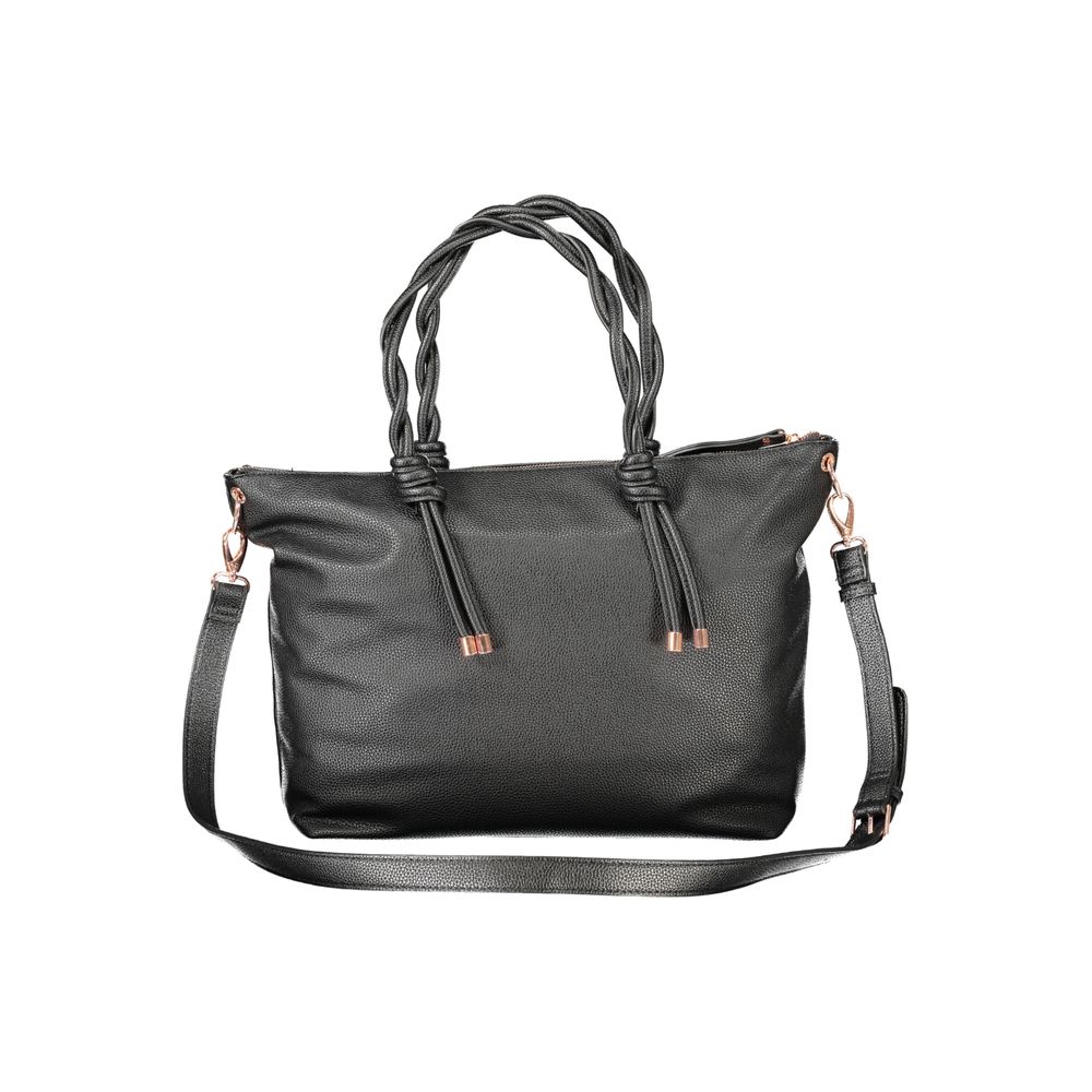 Mario Valentino Black Polyethylene Women Handbag with sturdy handles and adjustable strap