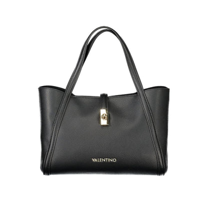 Mario Valentino Black Polyethylene Women Handbag with sleek design and gold accents, featuring dual handles and removable pouch.