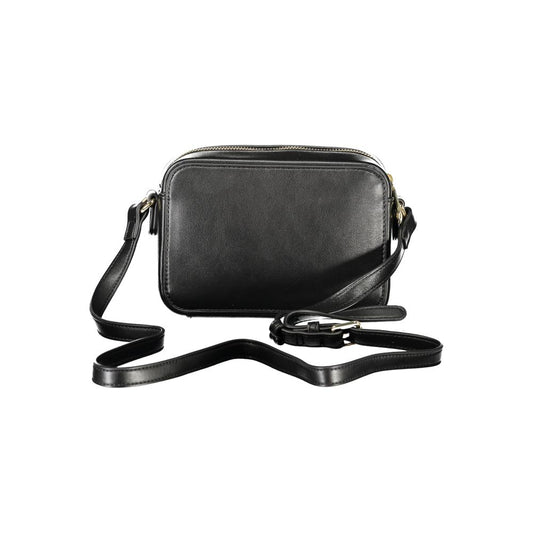 Mario Valentino Black Polyethylene Women Handbag with adjustable shoulder strap, featuring iconic logo and secure zip closure.
