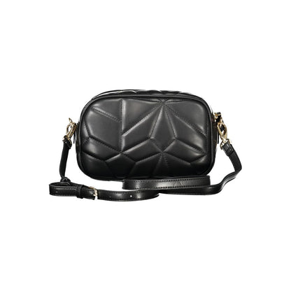 Mario Valentino Black Polyethylene Women Handbag with adjustable strap and zip closure, featuring stylish quilted design essentials organizer.