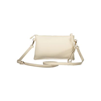 Mario Valentino Beige Polyethylene Women Handbag with detachable handle and adjustable strap, featuring secure zip closure.