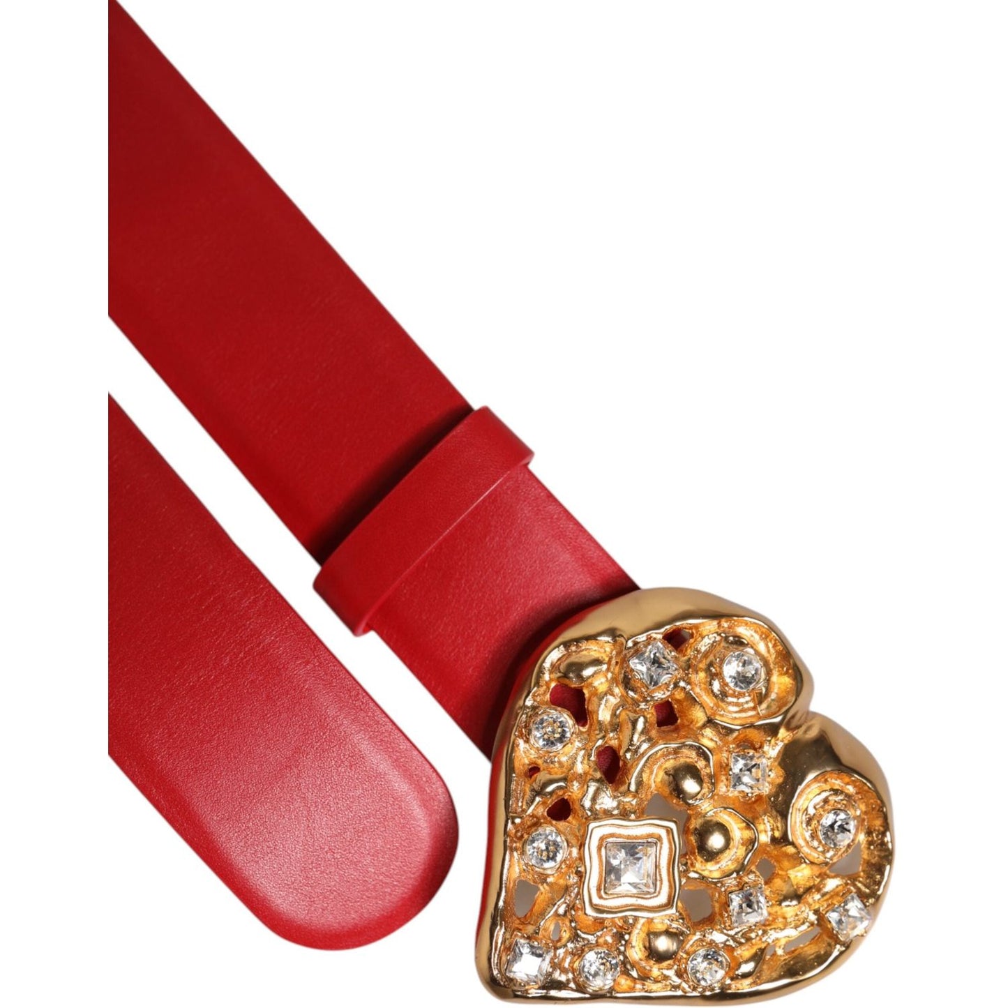 Dolce & Gabbana Red Calf Leather Embellished Metal Buckle Belt
