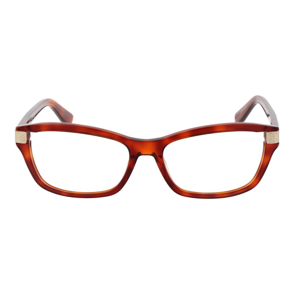 Guess Brown Women Glasses Frame with full-rim rectangle design and plastic material, lens width 54, temple length 140.