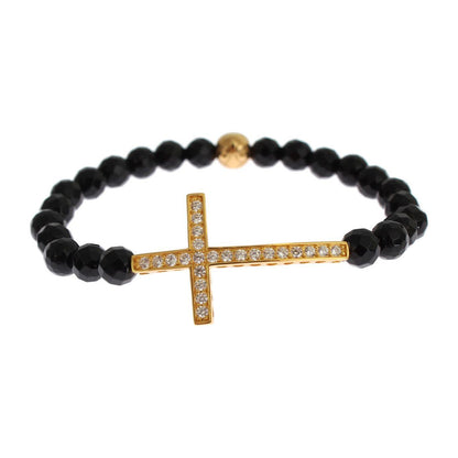 Nialaya Agate Stone Gold CZ Cross 925 Silver Bracelet Bracelet