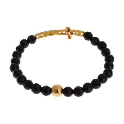 Nialaya Agate Stone Gold CZ Cross 925 Silver Bracelet Bracelet