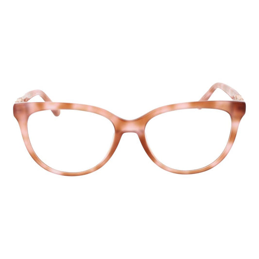 Guess Beige Women Glasses Frame, full-rim plastic butterfly style, demo lenses, size 52-16-140, with branded case and spring hinges.