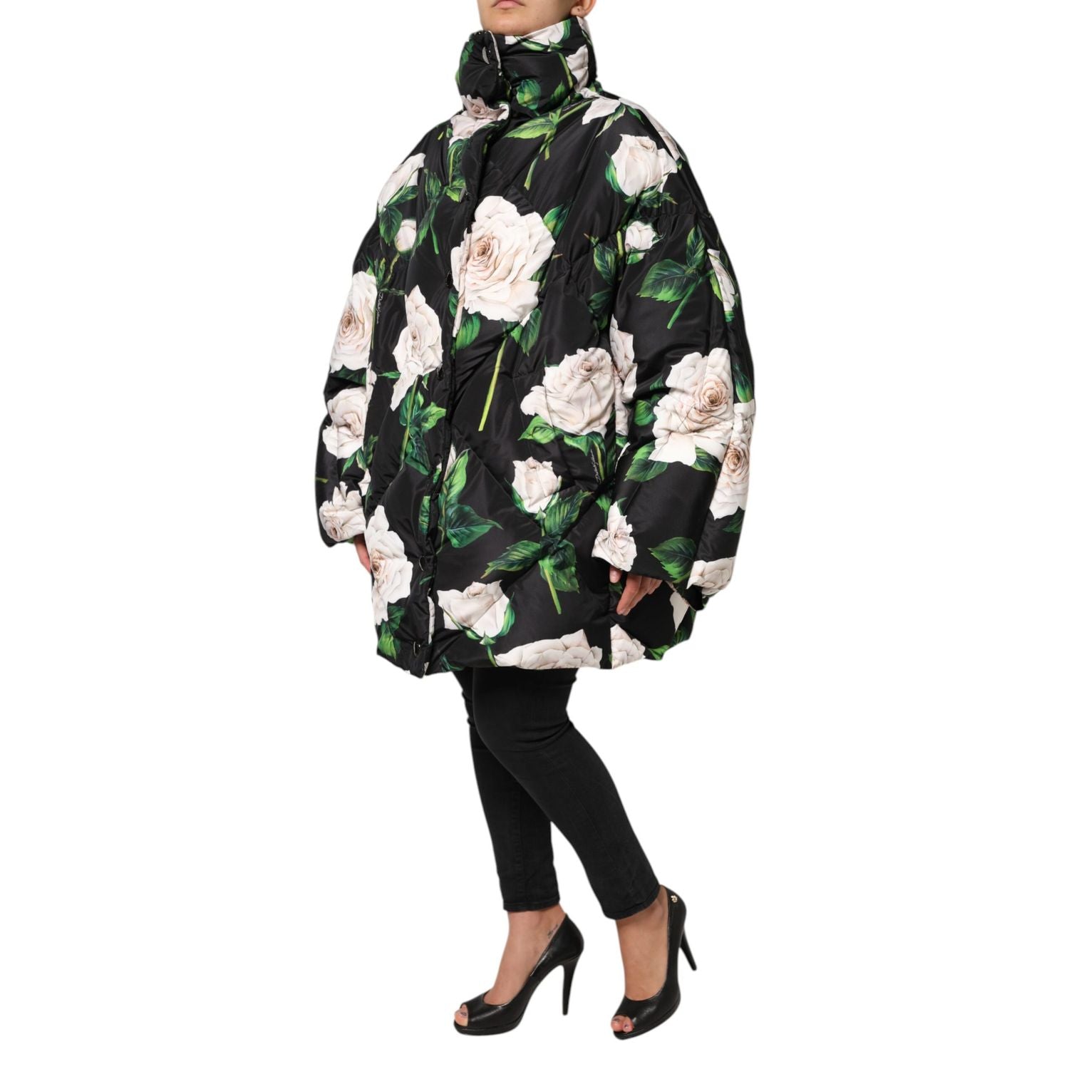 Dolce & Gabbana Black Floral Print Puffer Quilted Jacket