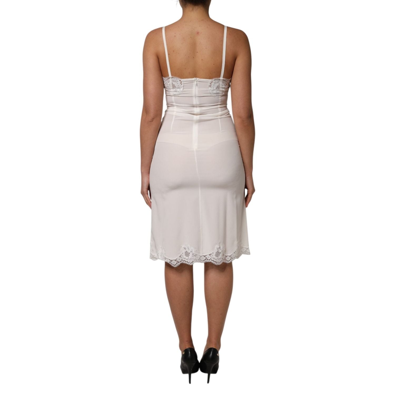 Dolce & Gabbana White Lace Gold DG Logo Silk Dress Sleepwear