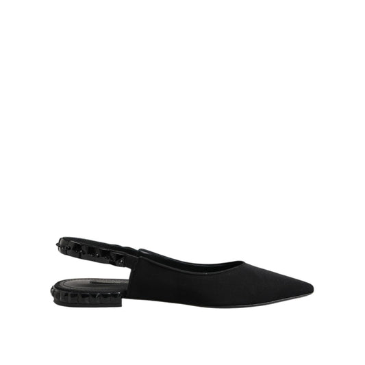 Dolce & Gabbana Black Crystal Charmeuse Slingback Shoes