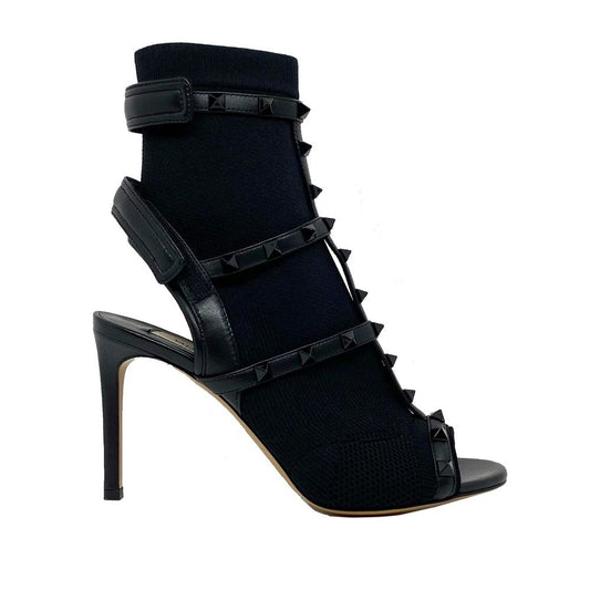 Valentino Garavani Black Leather Stiletto Heel Sandals