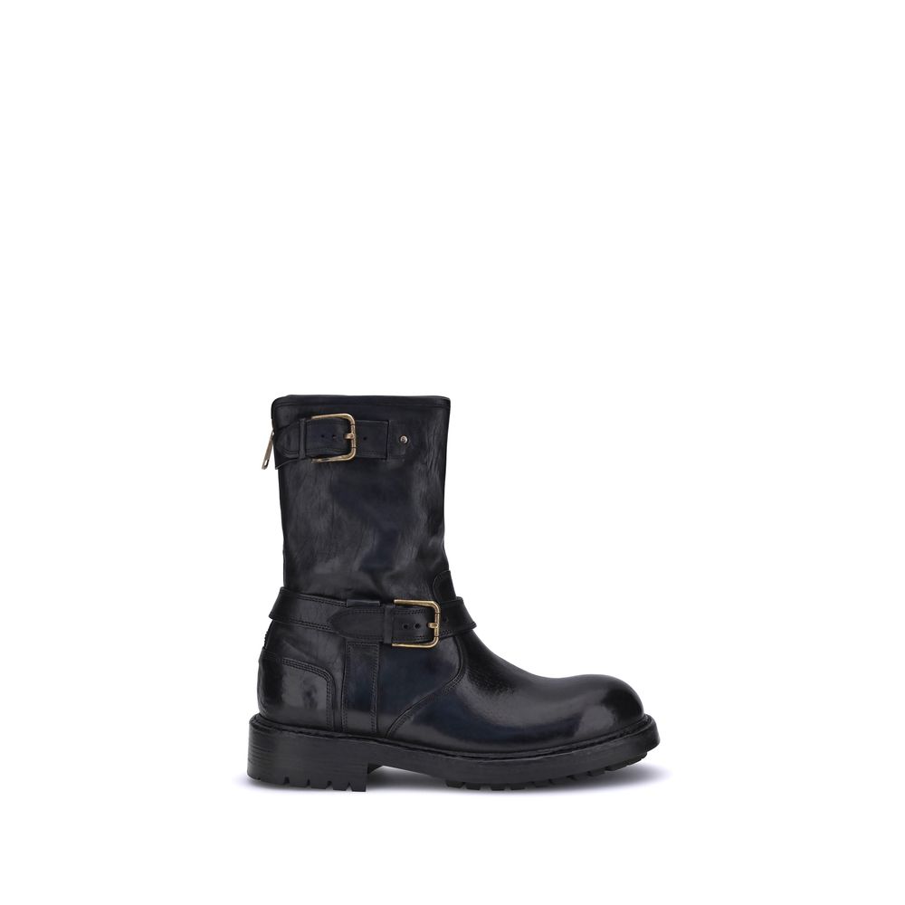 Dolce & Gabbana Black Calf Leather Bos Taurus Lace-Up Boots