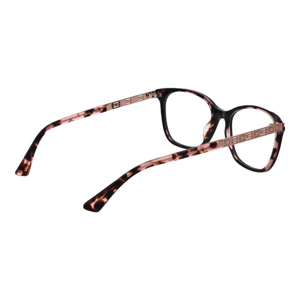 Guess Black Women Glasses Frame, acetate full-rim rectangle style with demo lenses and branded case, size 51-16-140.