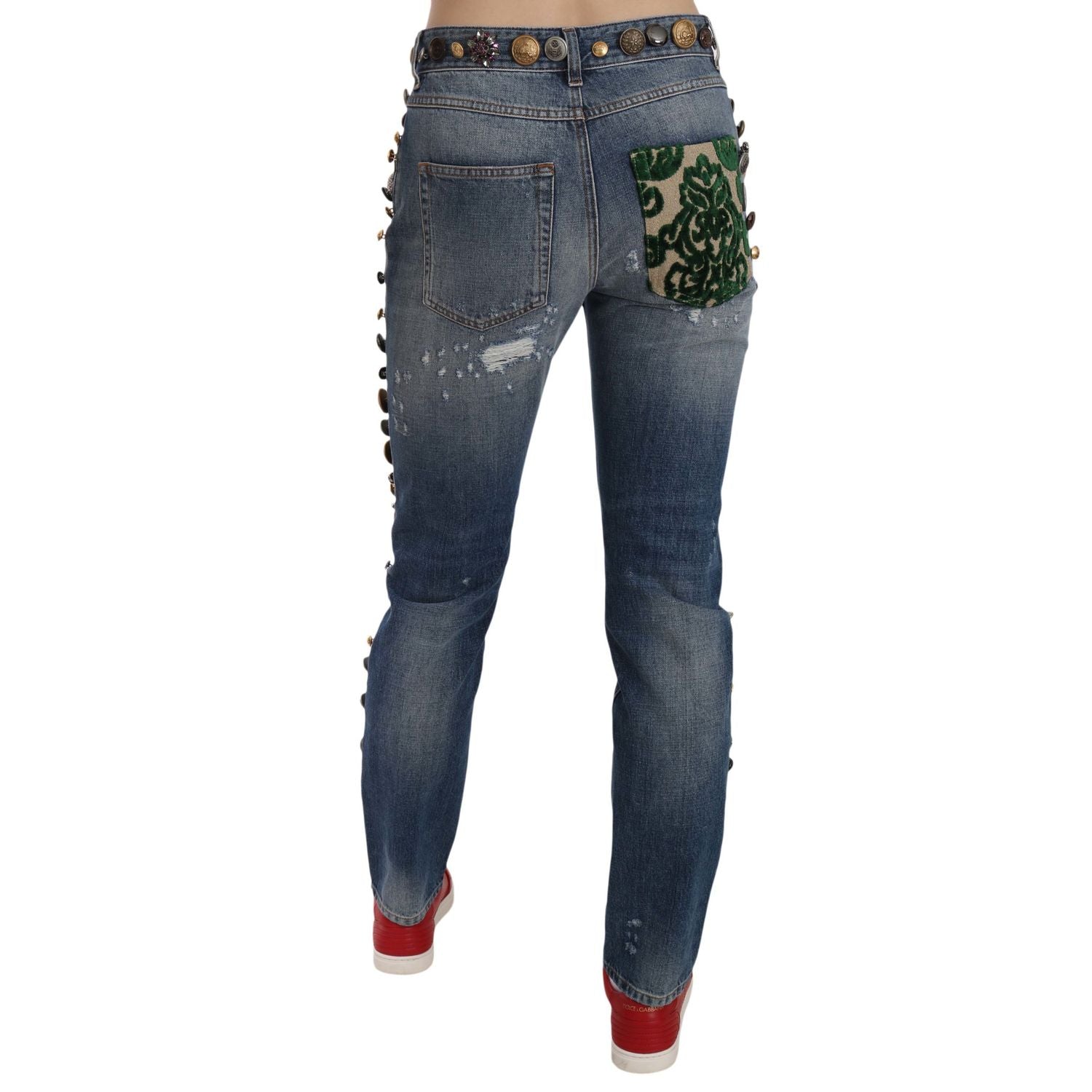 Dolce & Gabbana Distressed Embellished Buttons Denim Pants Jeans