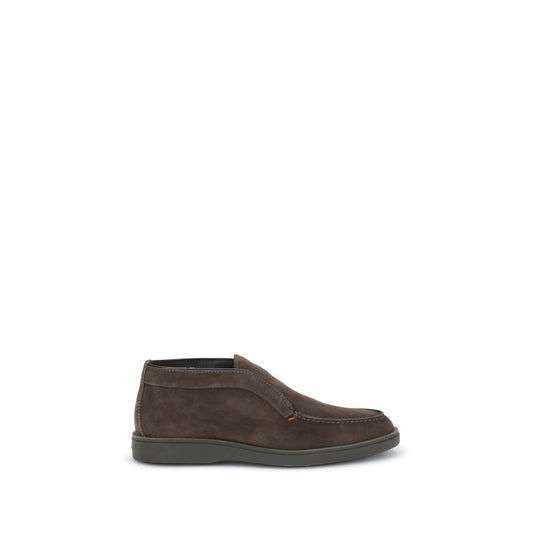 Santoni Brown Calf Leather Bos Taurus Slip-On Loafers