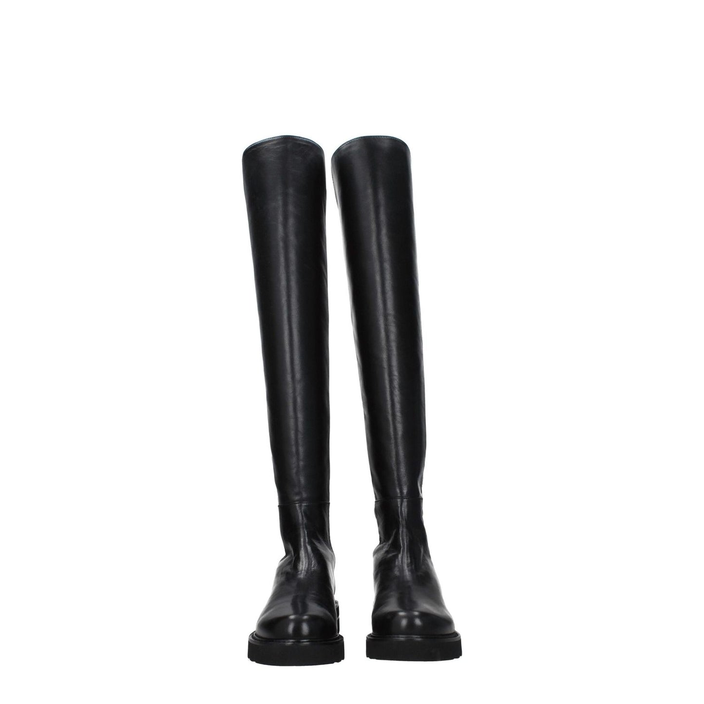 Stuart Weitzman Black Leather Over The Knee boots with aged effect, rubber sole, mid heels, and round toe, MPN 5050LIFTNSGS0387BLK.