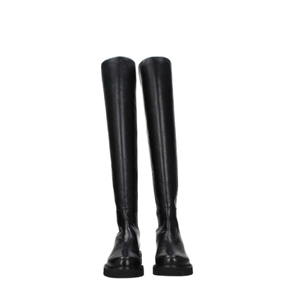 Stuart Weitzman Black Leather Over The Knee boots with aged effect, rubber sole, mid heels, and round toe, MPN 5050LIFTNSGS0387BLK.