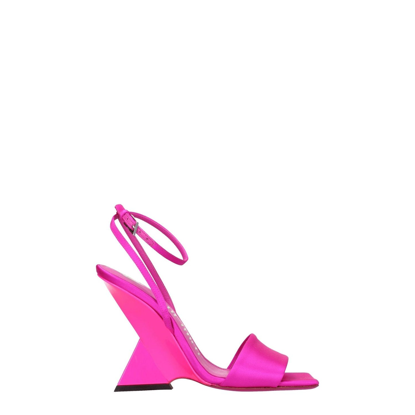 The Attico Pink Satin Platform Sandals with high heel and open toe, fuchsia satin, self-tie closure, 10.5 cm heel height.