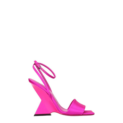 The Attico Pink Satin Platform Sandals with high heel and open toe, fuchsia satin, self-tie closure, 10.5 cm heel height.