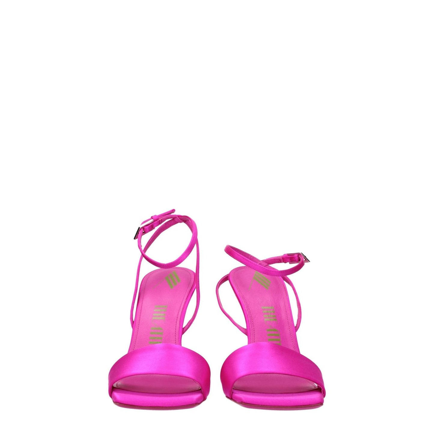 The Attico Pink Satin Platform Sandals with open toe and self tie closure, featuring a high heel design, made from satin with a leather sole.
